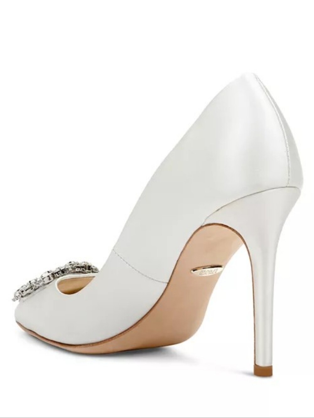 Badgley Mischka Cher Crystal Buckle Satin Pumps White Size 7.5 - Picture 6 of 16
